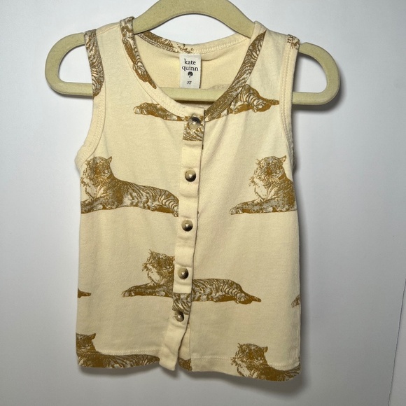 Kate Quinn Lion Yellow/Tan Tank Top 3T Tortoise-shell Button Up - Picture 1 of 3